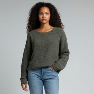 Miracle Boucle Scoop Neck Sweater Dark Green Womens S/M